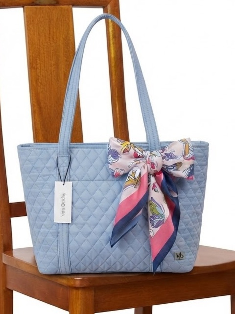 NWT Vera Bradley Small Vera Tote in Soft Chambray + Carefree Butterflies Scarf